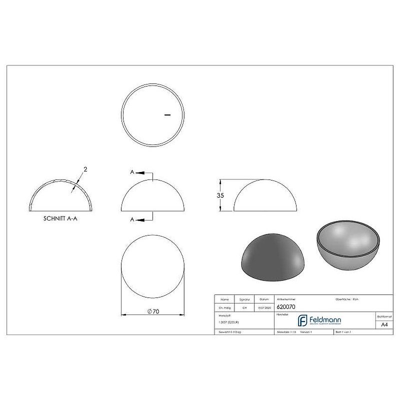 Halbhohlkugel Ø 70mm