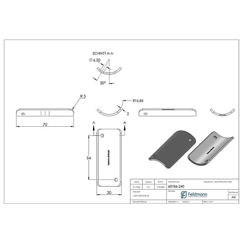 Plaque de raccordement de mains courantes, 33,7mm, V2A