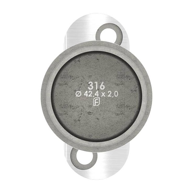 Tube end plug for tube 42.4x2.0mm, handrail connection plate: 42.4mm, AISI316