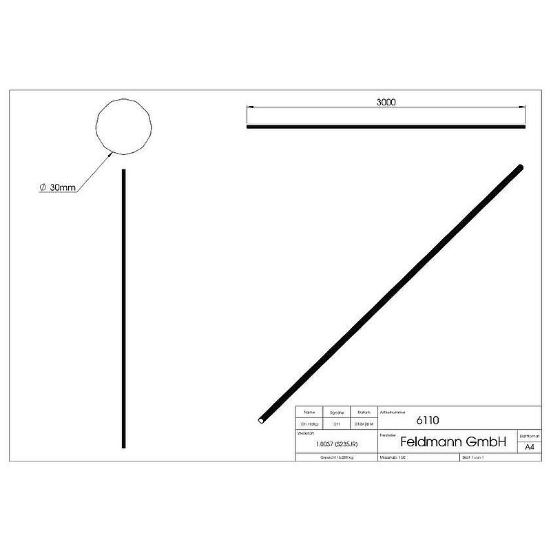 Round bar 30mm, L: 3000mm