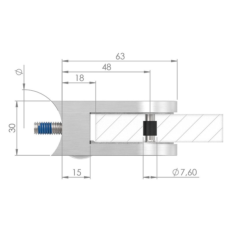Glasklemme Mod. 33, Anschluss: 42,4mm, VA-Effekt