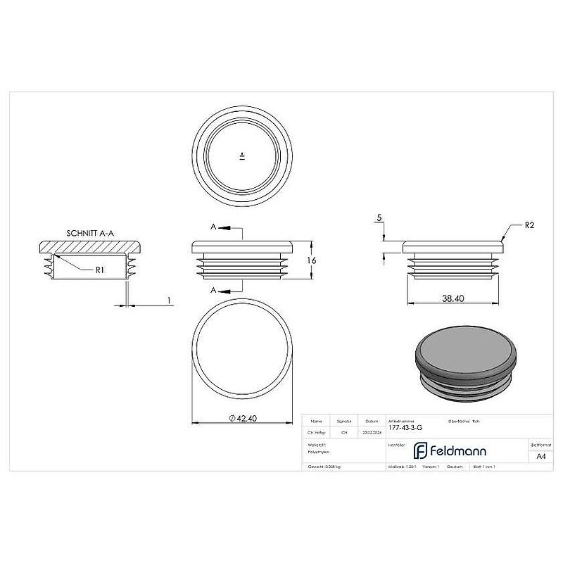 Kunststoffkappe für Rundrohr 42,4mm
