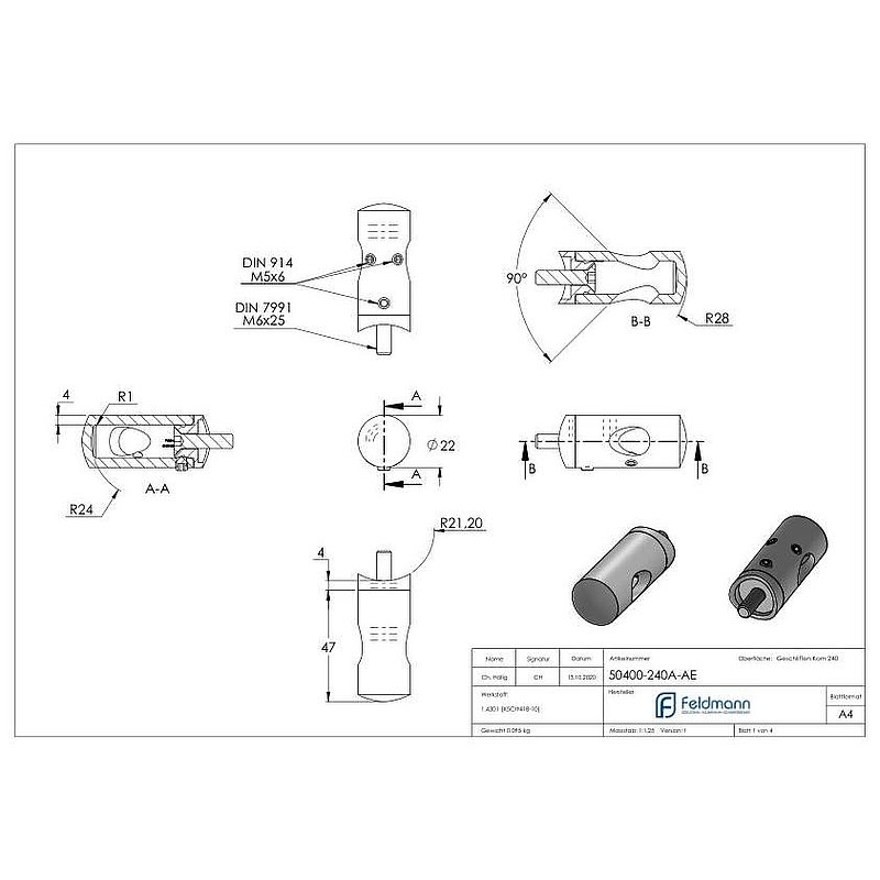 Querstabhalter für 42,4mm Rohr, 12,2mm Bohrung, Außenecke, V2A