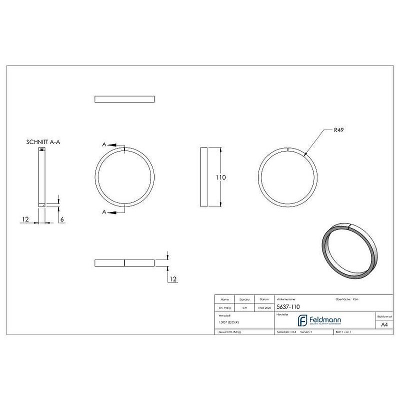 Ring 12x6mm, AußenØ 110mm