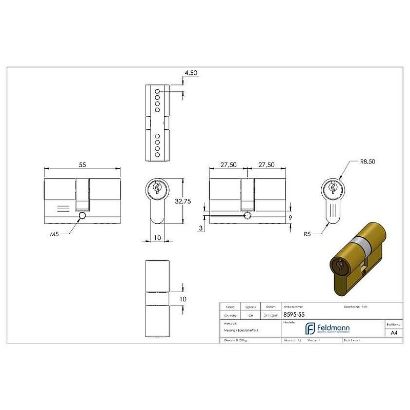 Profilzylinder, L: 55mm