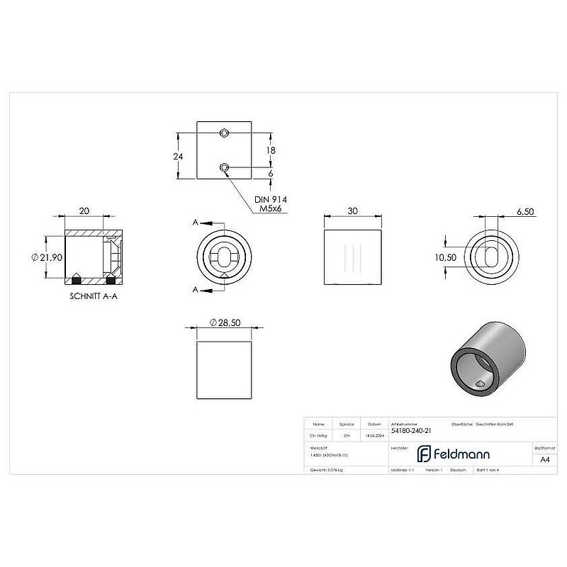 Fixation murale pour tube 21,3mm, V2A