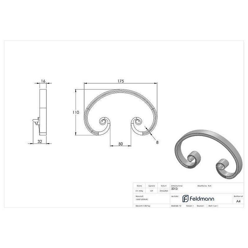 C-Schnecke 16x8mm, 110x175mm