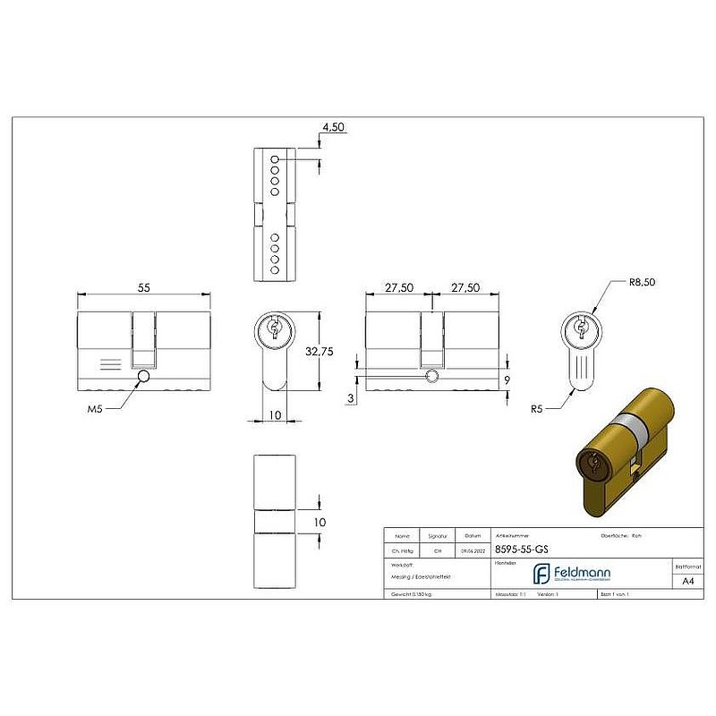 Profilzylinder, L: 55mm, gleichschließend