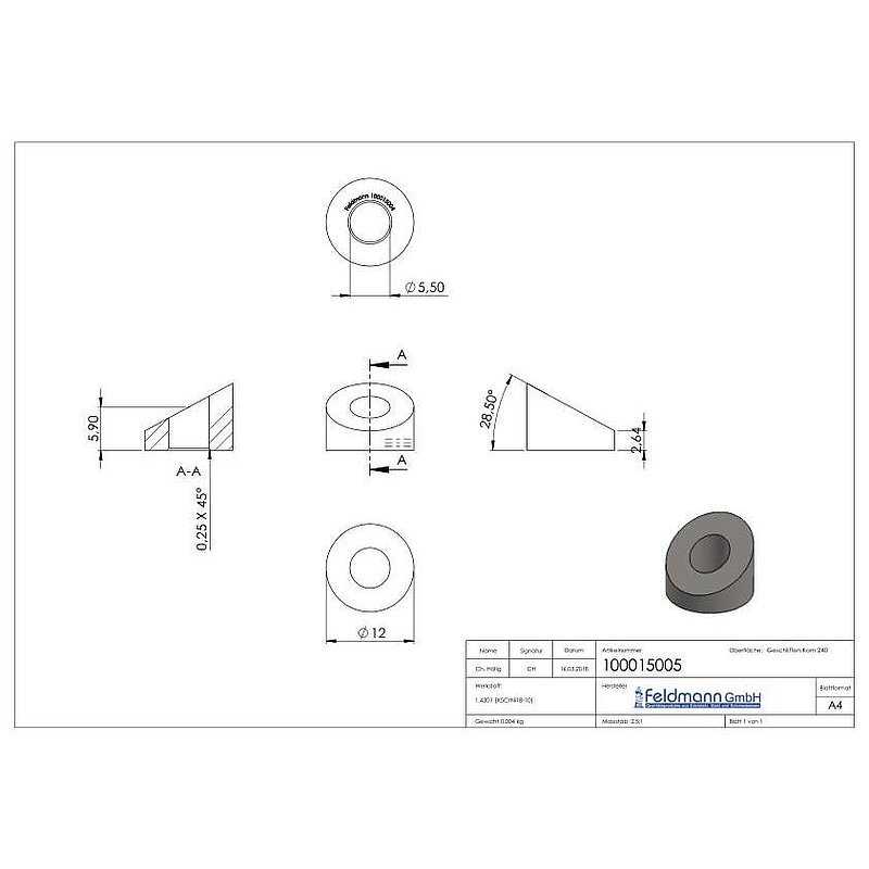 Moulded connection, for M5 thread, AISI304