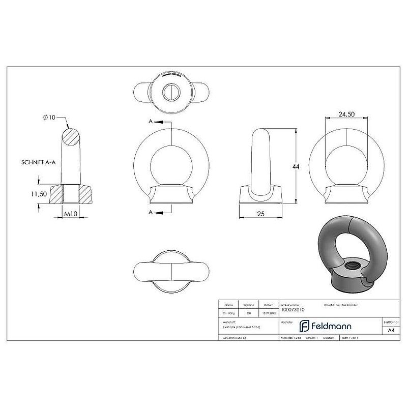 Ring nut with internal thread 10mm, AISI316