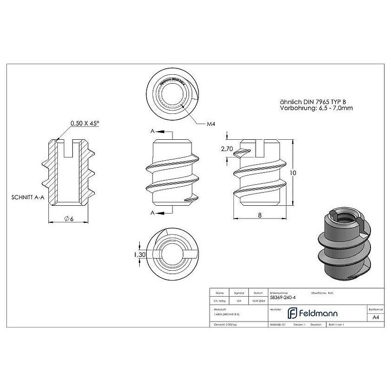 Rampa-Muffe M4x10, V2A