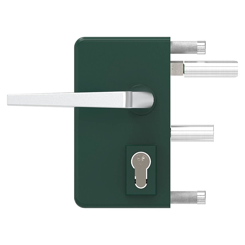 grille gate lock GTS 2 for tube thickness 40-60mm, housing RAL 6005 moss green