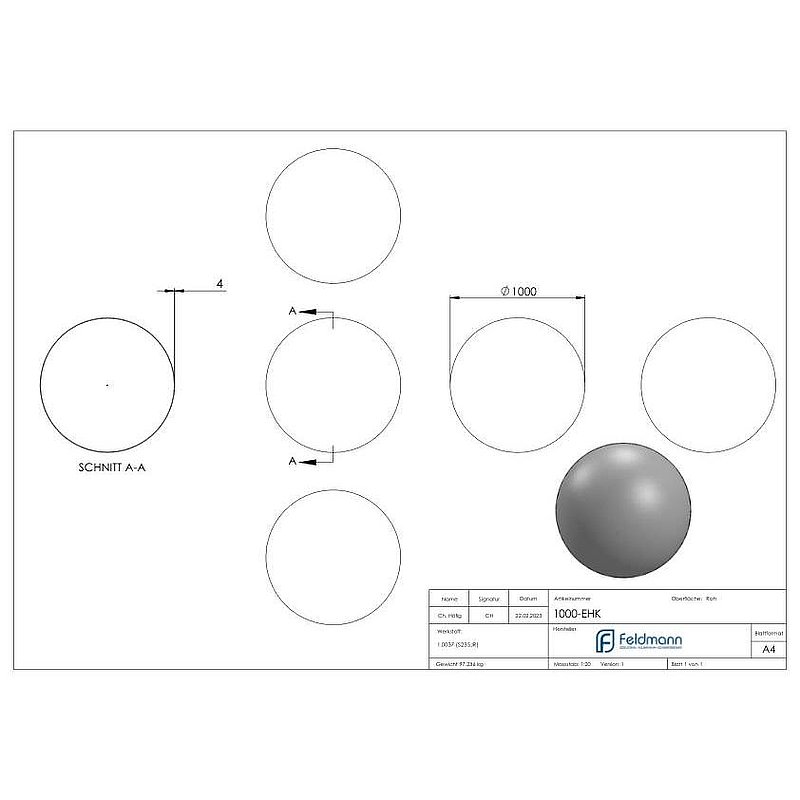 Boule creuse en fer Ø 1000x4,0mm