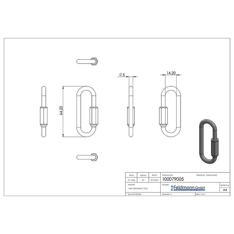 Schraubverbinder lang, 5mm, V4A