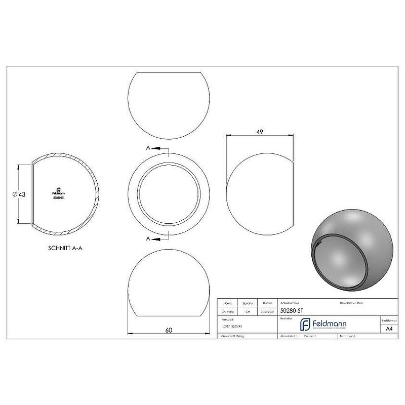 Rohrabschlusskugel für 42,4mm