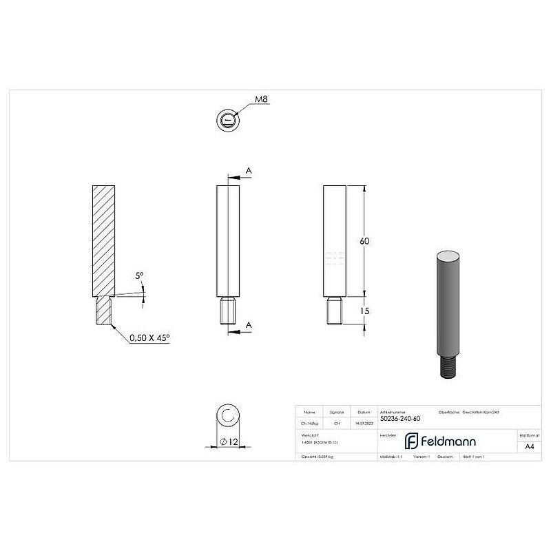 Stift Ø 12mm, L: 60mm, V2A