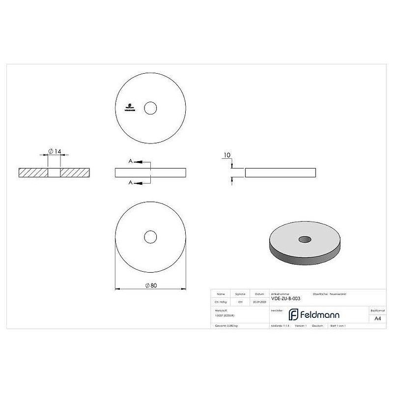 Lastverteilungsplatte rund, Ø80x10mm, Stahl feuerverzinkt
