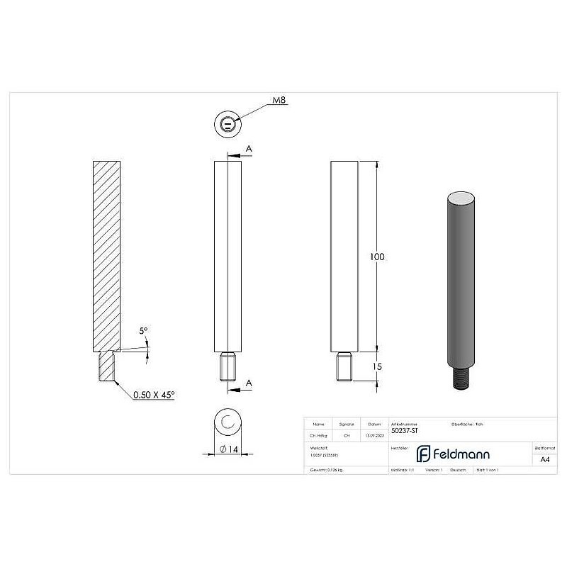 Stift 14mm, L: 100mm