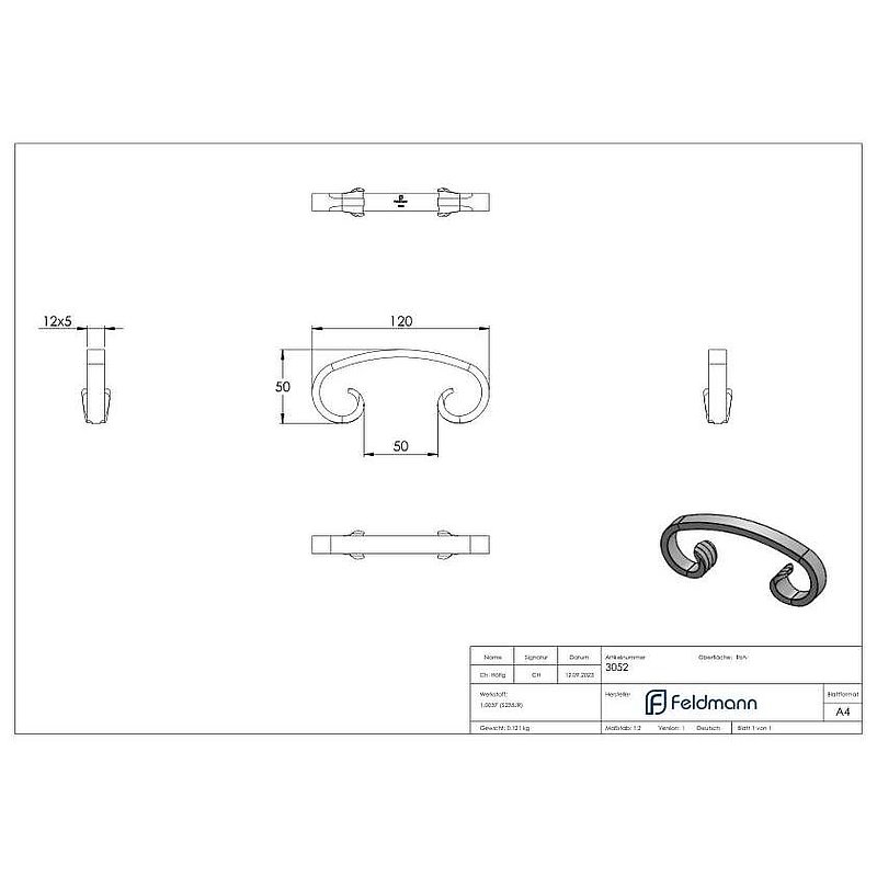 Volute en forme de C 12x5mm, 60x120mm