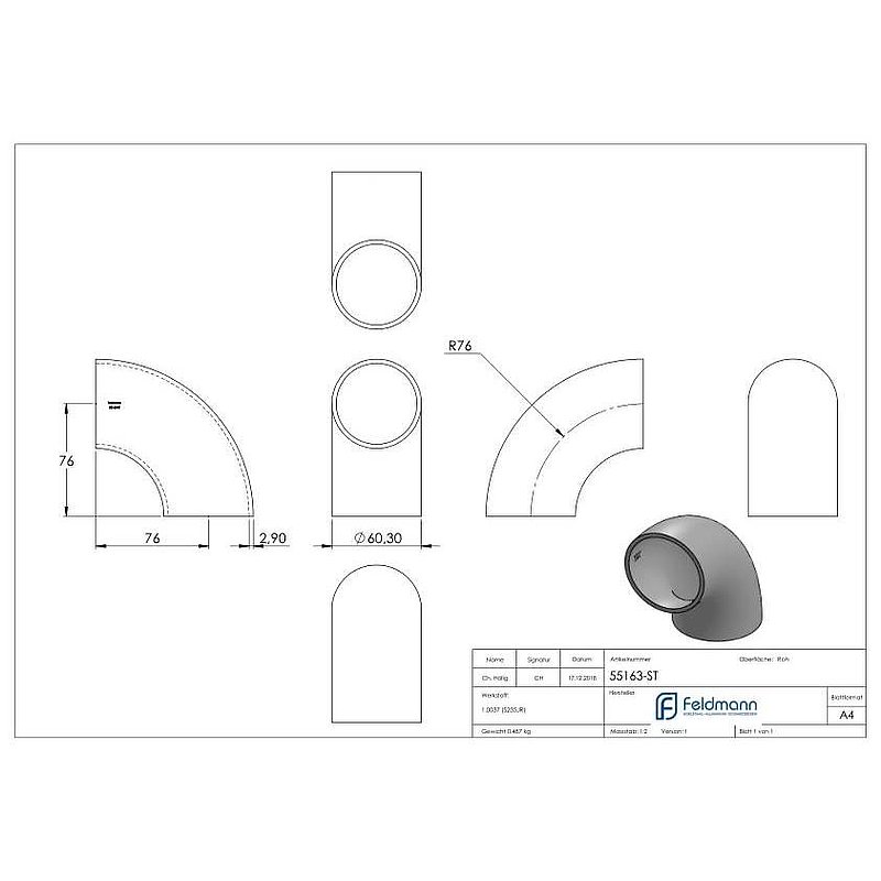 Schweißbogen 90°, 60,3x2,9mm