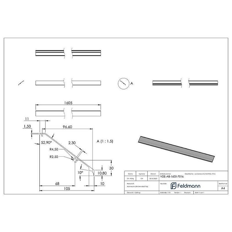 Design-Abdeckung für eleganza canopy, L: 1605mm, RAL7016
