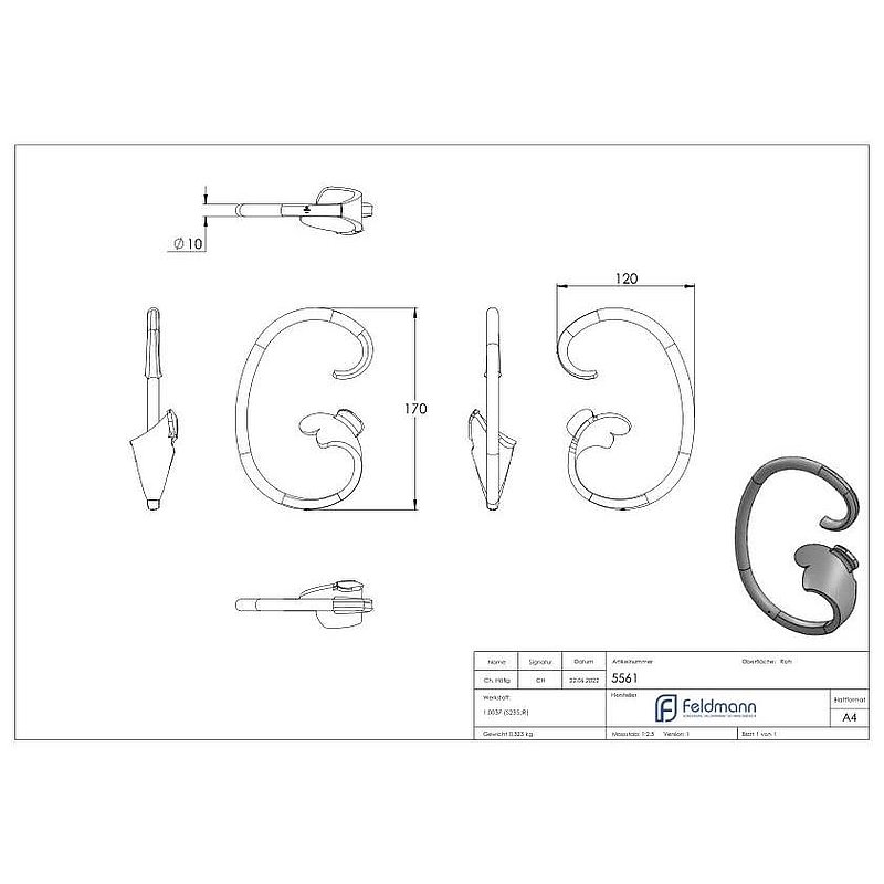 C-Schnecke 10mm, 170x120mm, RE