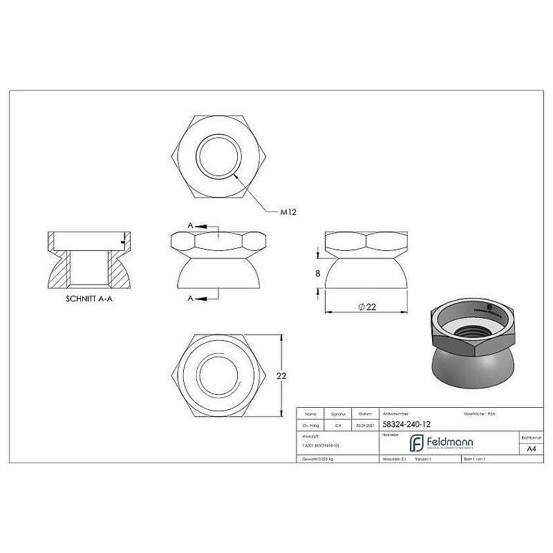 Ecrou de rupture M12x9, A1/A2