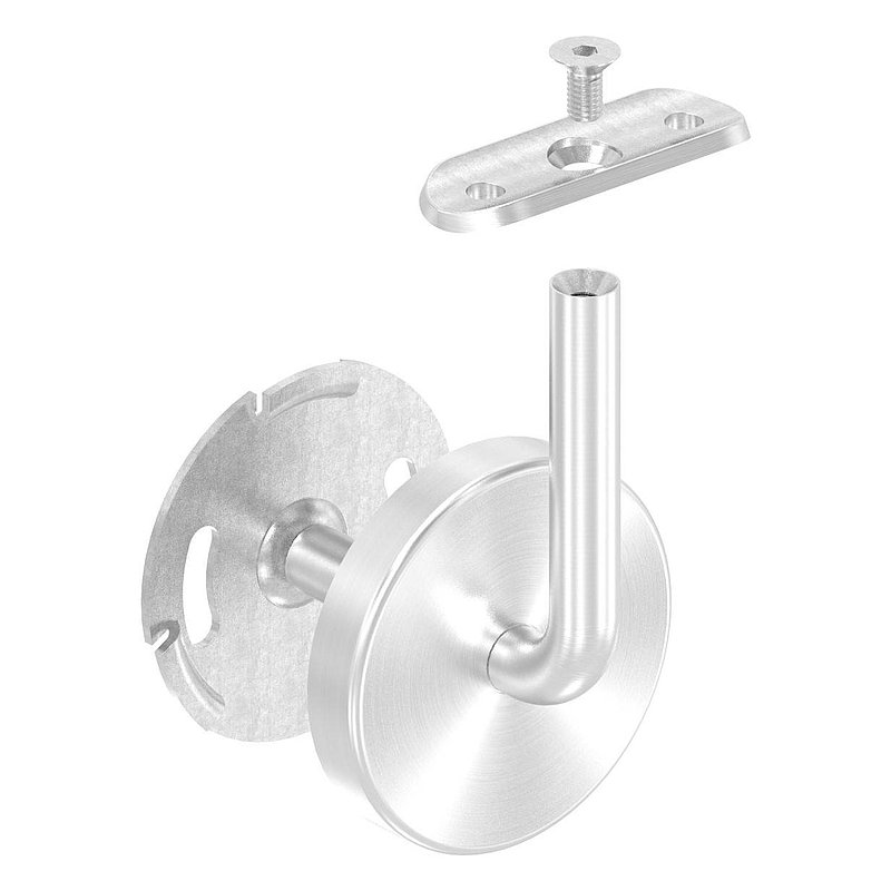 Handrail bracket with handrail connection plate and cover rosette (round plate and bracket welded),