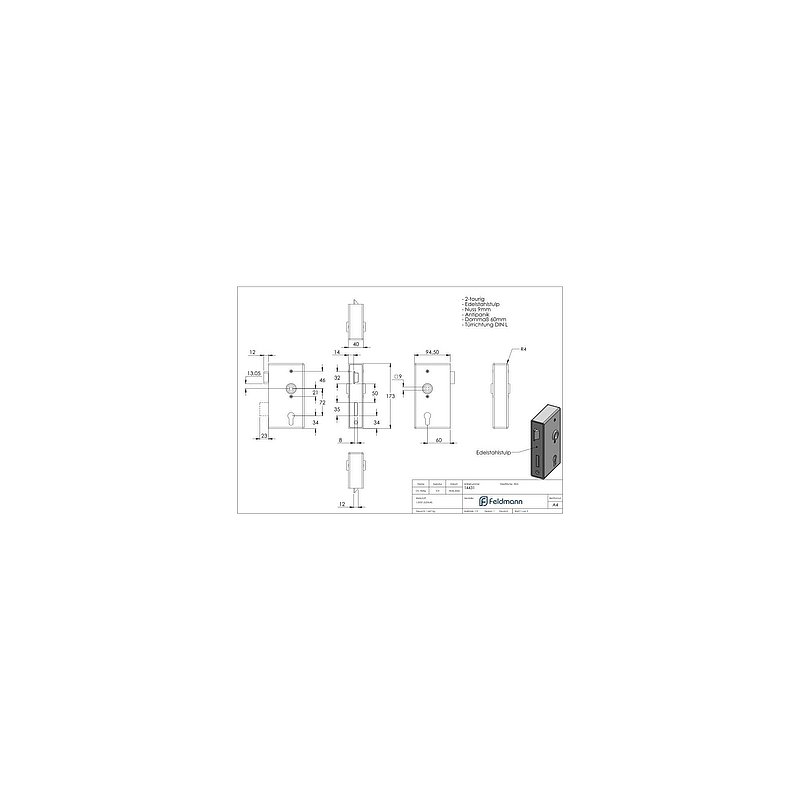 Anti-panic lock 40mm, with change function, DIN L