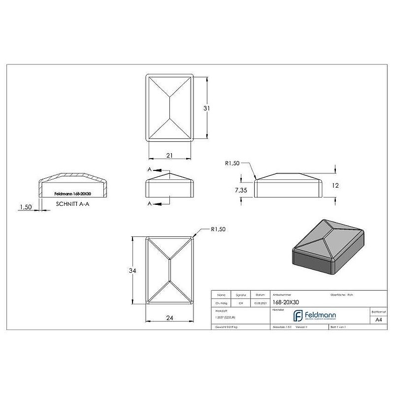 Pillar cover 20x30mm