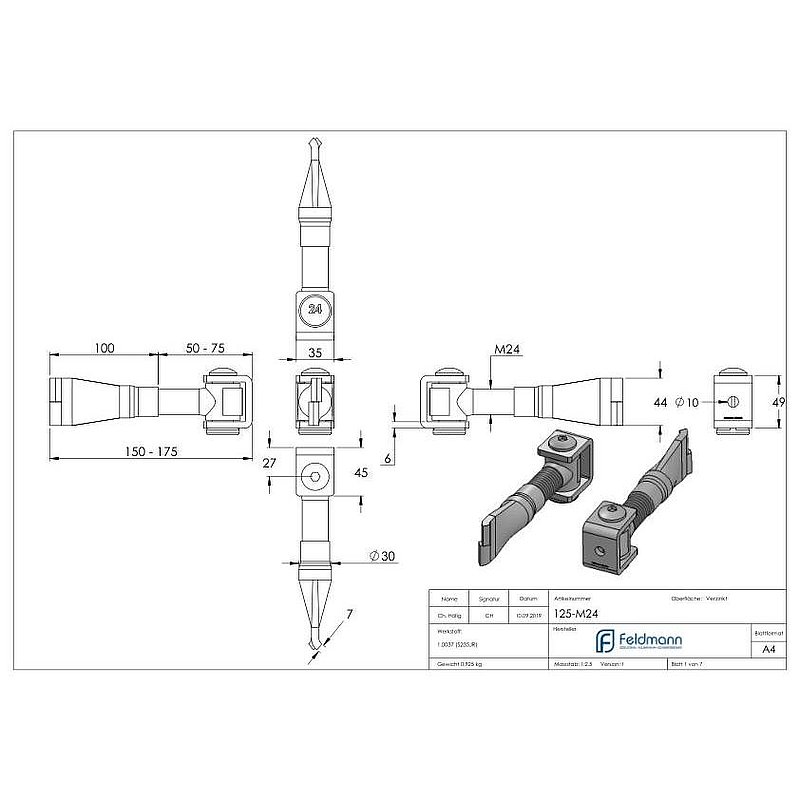 Door hinge M24, galvanised