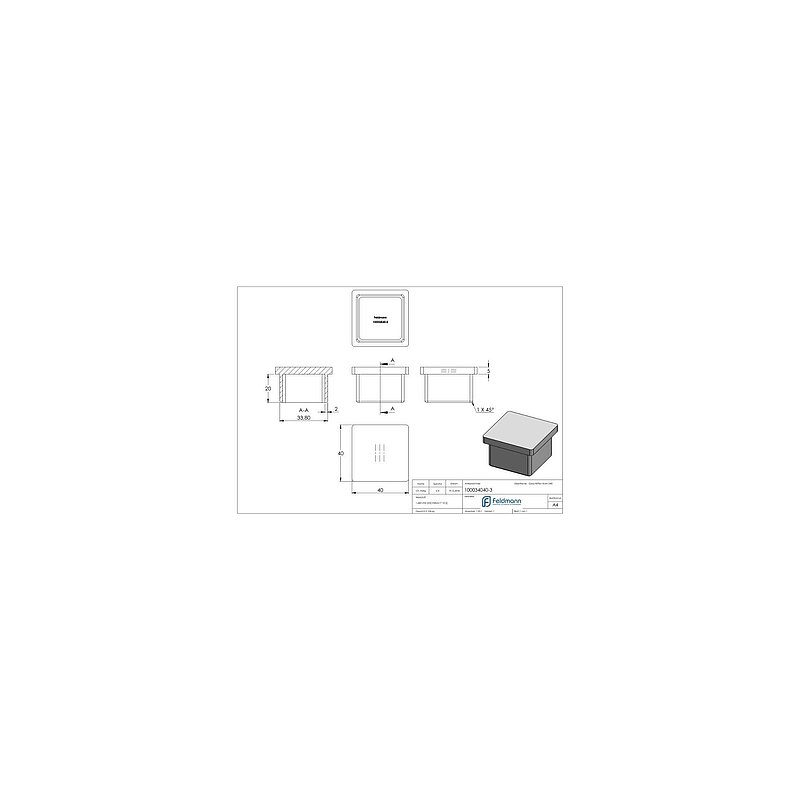 Push-in cap, for tube 40x40x3.0mm, AISI316