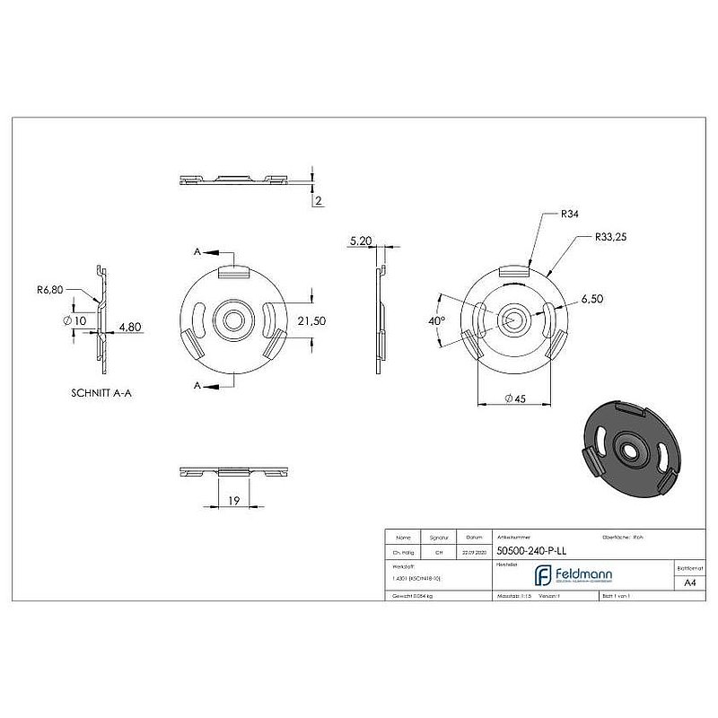 Support de rosace à clipser pour 50500-240-LL et 50501-240-LL, V2A