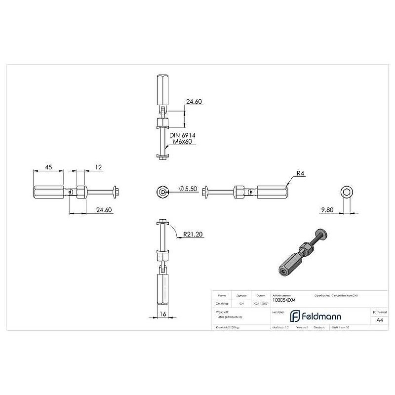 Embout fileté à monter soi-même, câble 4mm, V2A