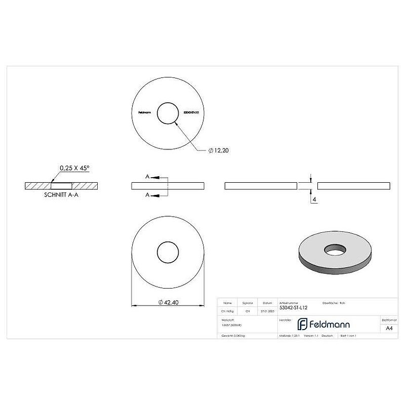 Ronde 42,4x4mm mit Ø 12,2mm Bohrung