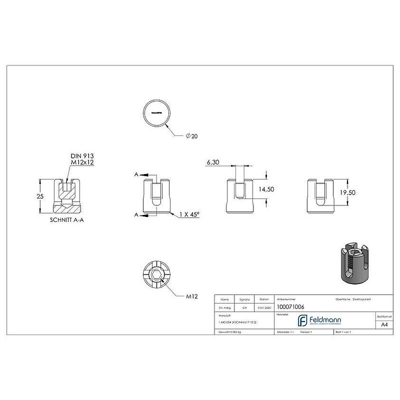 Kreuzklemme für Seil Ø 6mm, V4A