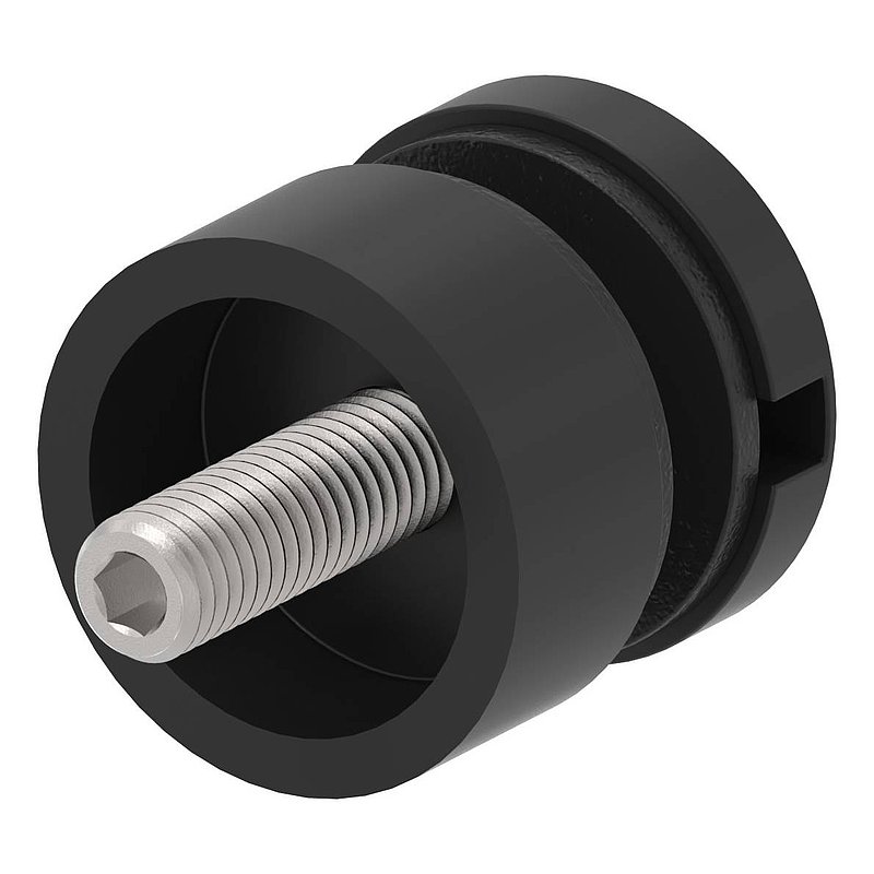 Glass point holder 30mm, connection: flat, V2A, powder coated RAL 9005 black matt