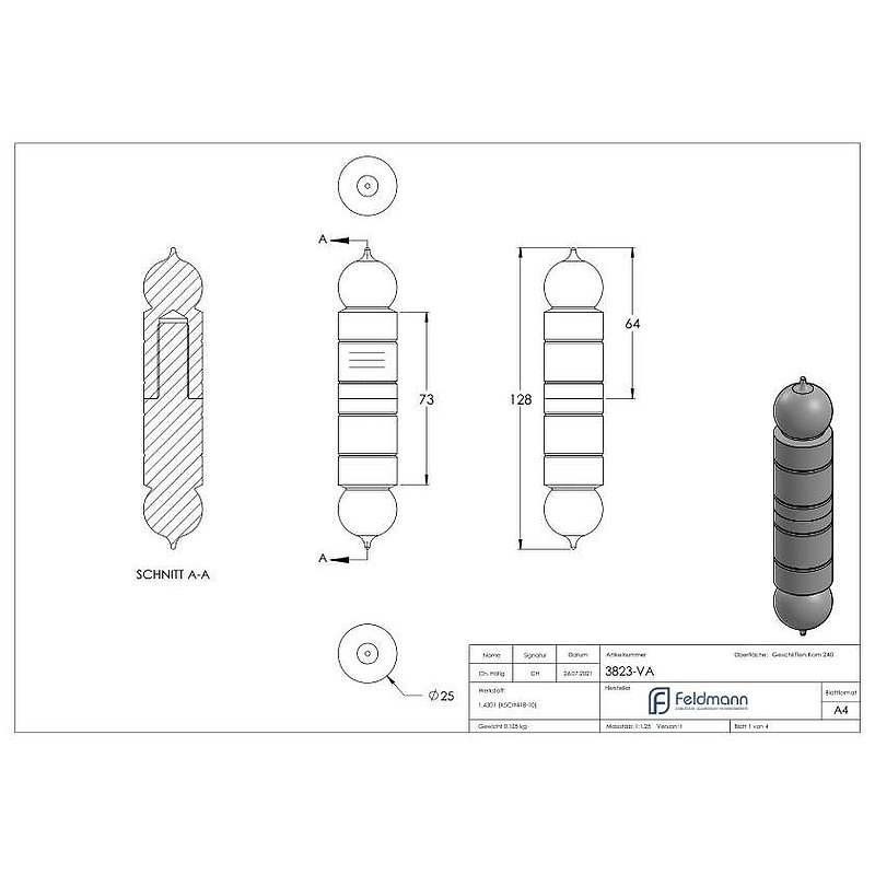 Weld-on strap with fixed pin, smooth, 24mm, AISI304