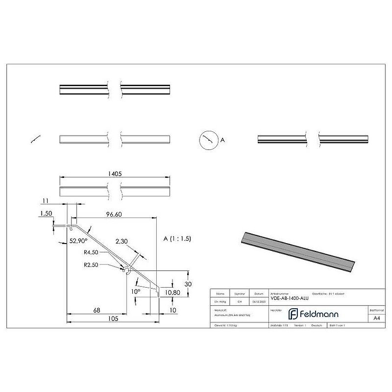 Design-Abdeckung für eleganza canopy, L: 1405mm, Aluminium E4/EV1