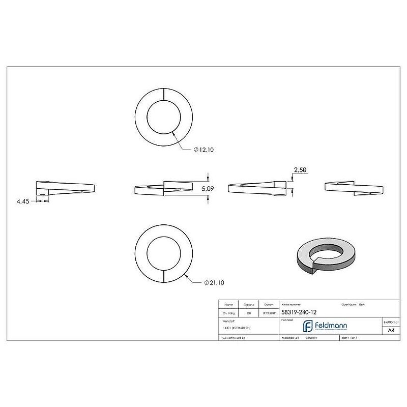 Rondelle élastique "Grower" pour vis M12, lisse, DIN 127, V2A