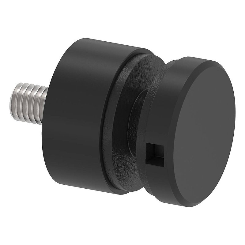 Glass point holder 30mm, connection: flat, V2A, powder coated RAL 9005 black matt