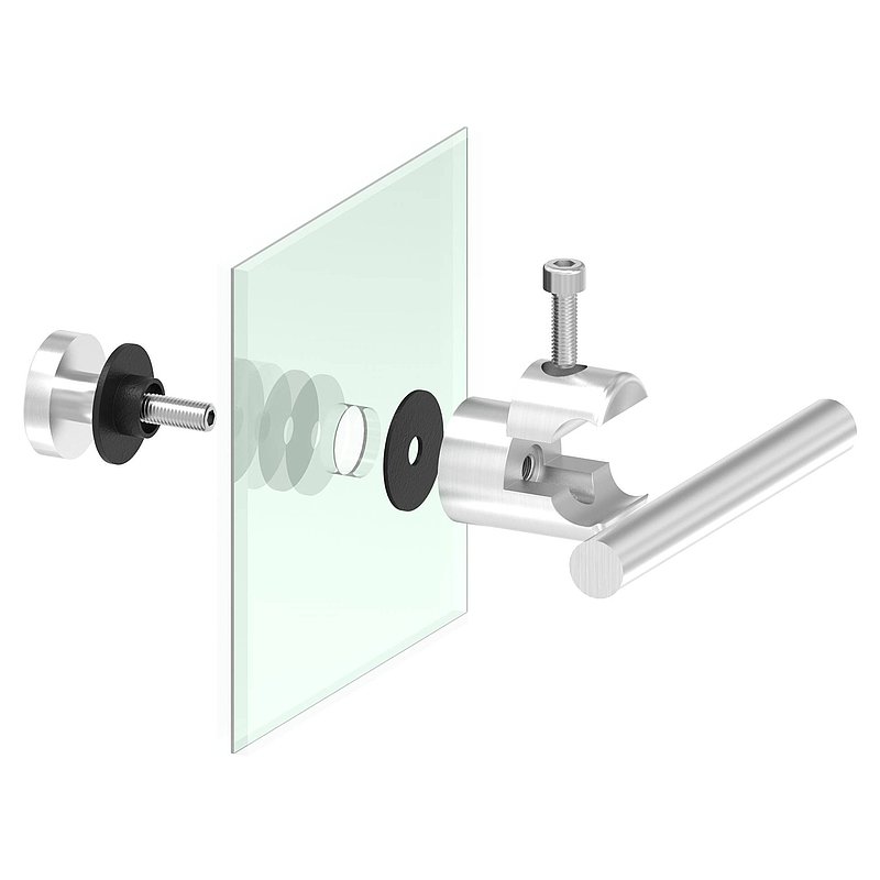 Point de fixation sur verre Ø 25mm avec pince support de lisse, V4A