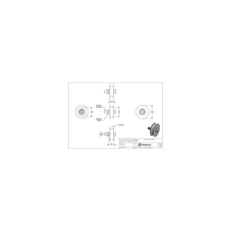Sliding gate roller with round groove, Ø 80mm, for rail Ø 20mm, 2 ball bearings, galvanised