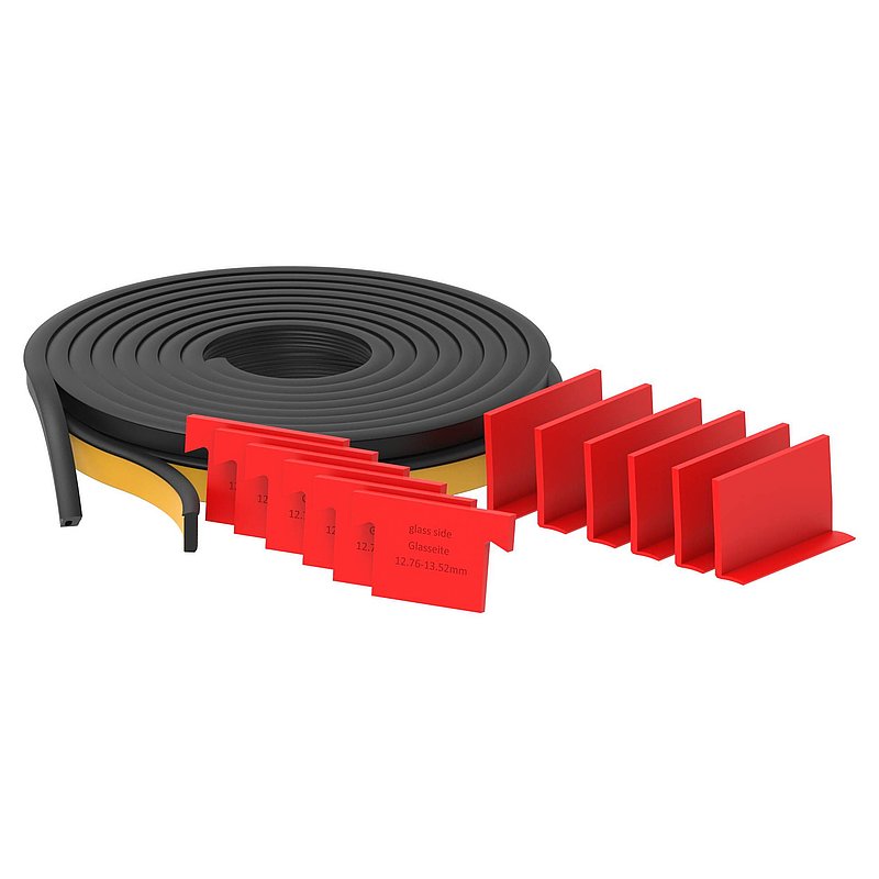 Montageset für 3m Aluprofil für Glas 12,76 - 13,52mm