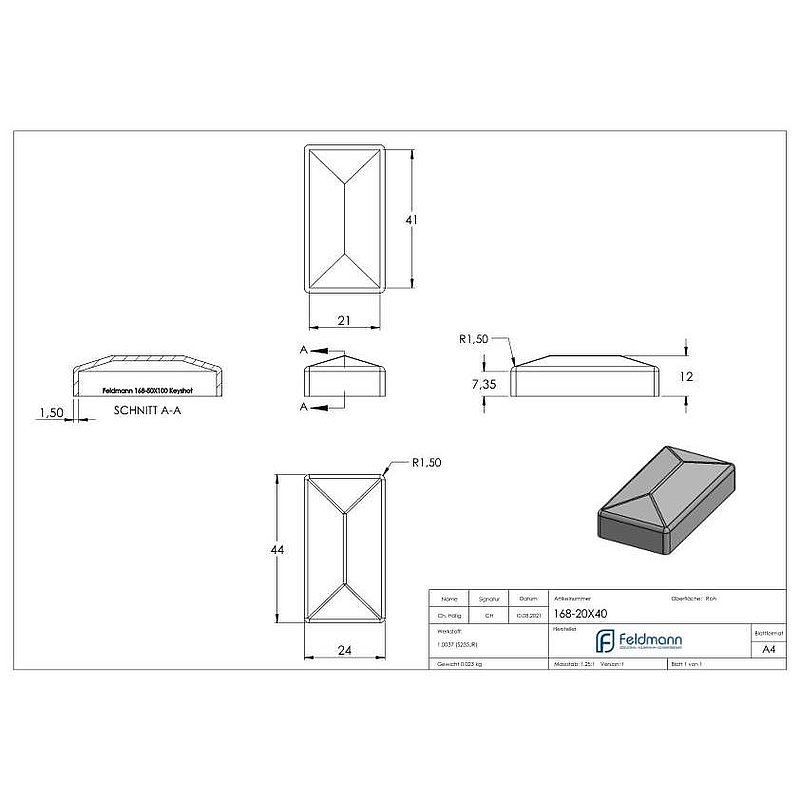 Pillar cover 20x40mm
