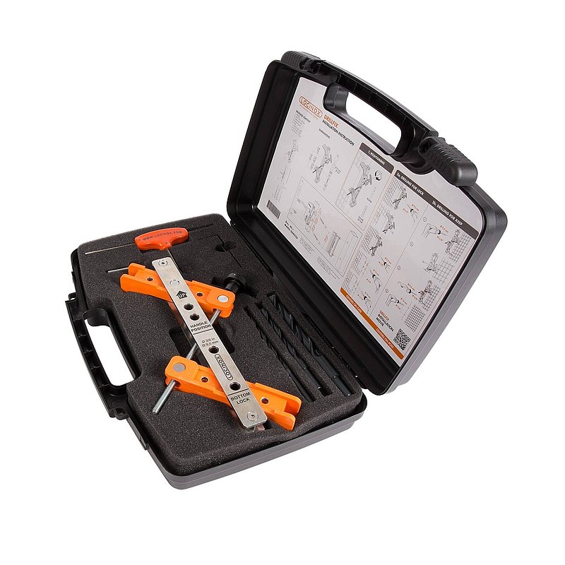 Werkzeugkoffer mit Borschablone für Schlösser und Anschläge - DRILLFIX