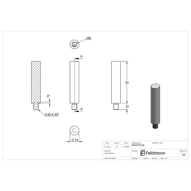 Stift 14mm, 65mm lang