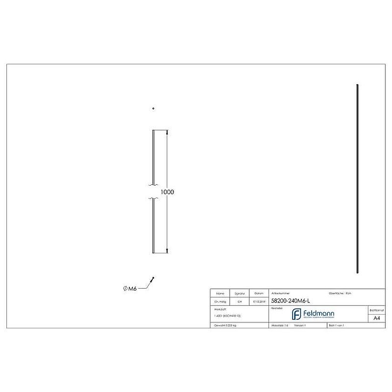 Tige filetée V2A L:1000mm, M6 filetage à gauche
