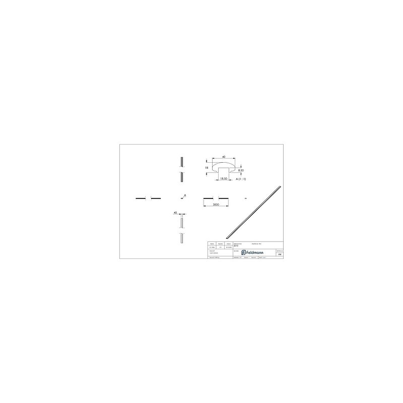 Handlauf 40x18mm mit Nut 18x8mm Länge 3m