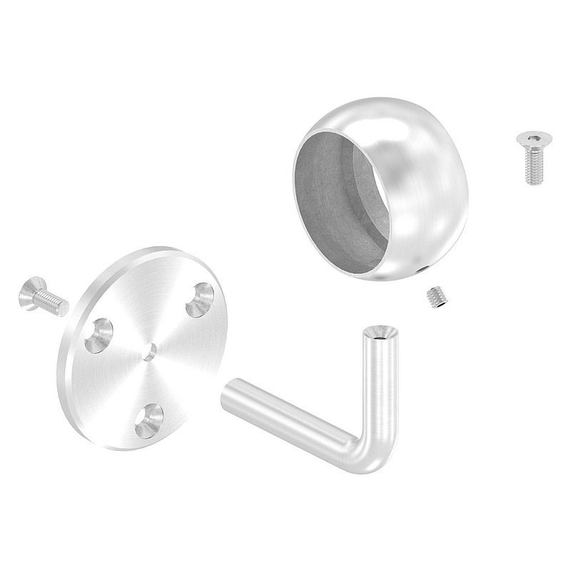 Handrail bracket with ball ring for 48.3 mm tube (round plate and bracket screwed together), AISI304